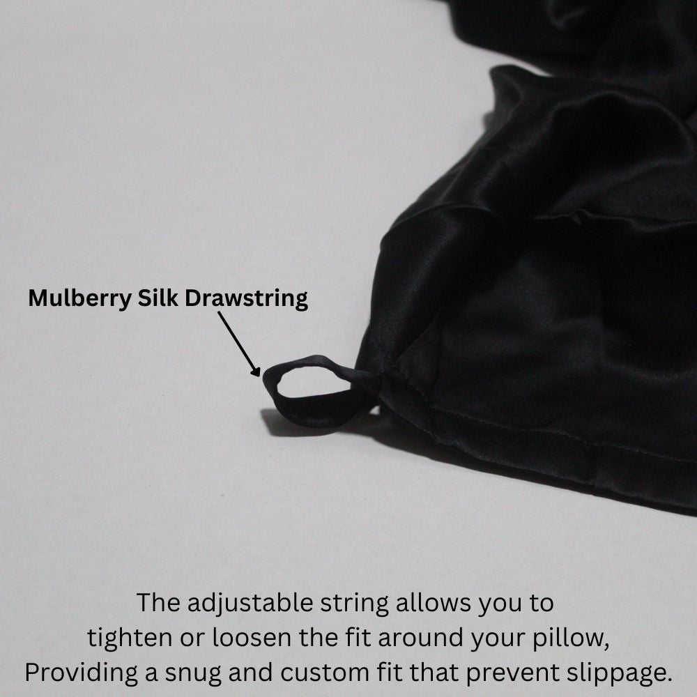 100% Mulberry Silk Travel Pillow Cover- One Size Fits All (Black)