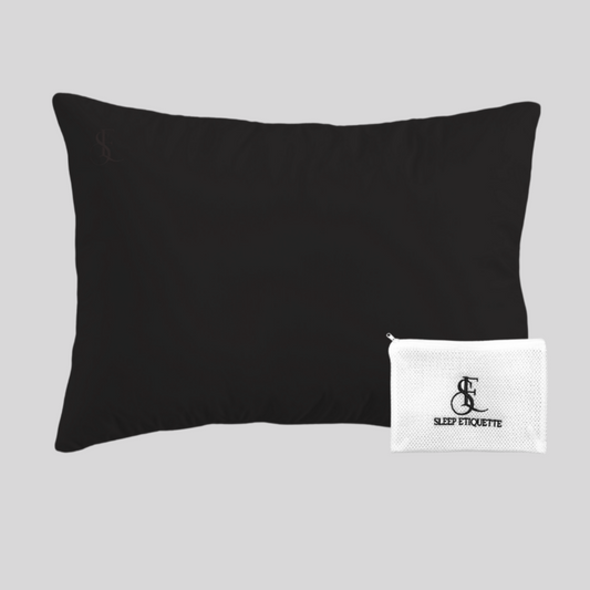 100% Mulberry Silk Travel Pillow Cover- One Size Fits All (Black)